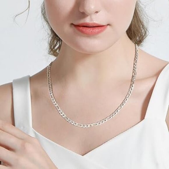 Stainless Steel 4.5mm Figaro Chain Necklace for Women - Picture 4 of 4